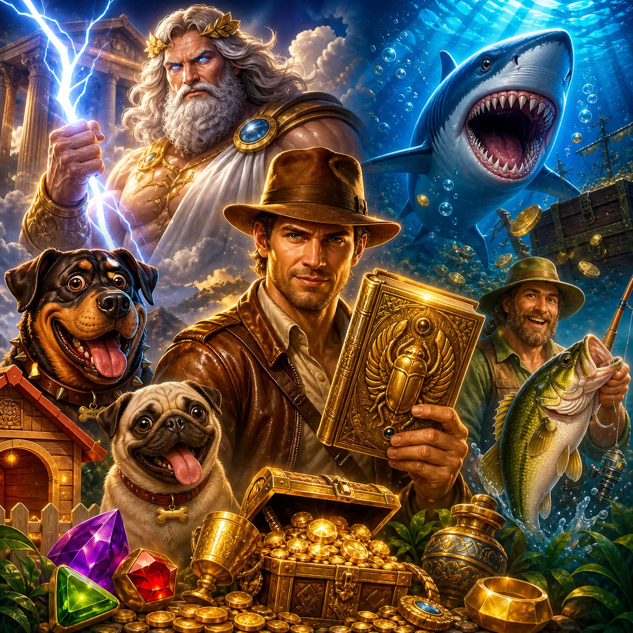 Premium slot game visuals featuring dynamic characters and vibrant gaming environments.